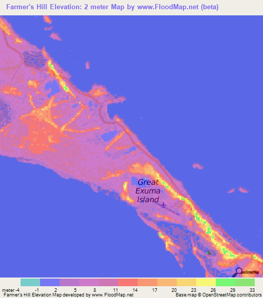 Farmer's Hill,Bahamas Elevation Map