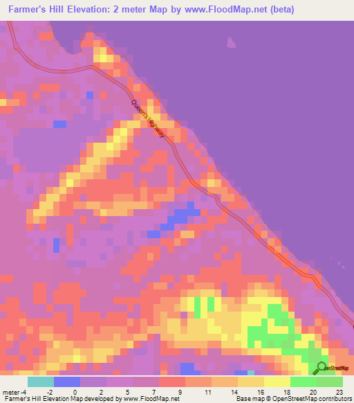 Farmer's Hill,Bahamas Elevation Map