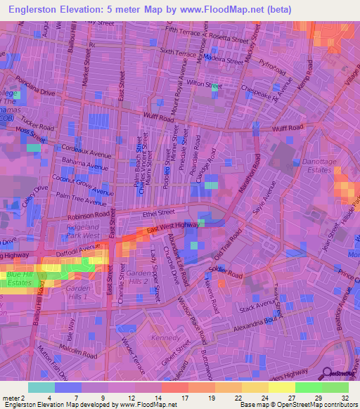 Englerston,Bahamas Elevation Map