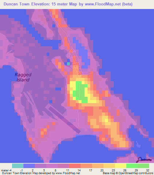 Duncan Town,Bahamas Elevation Map