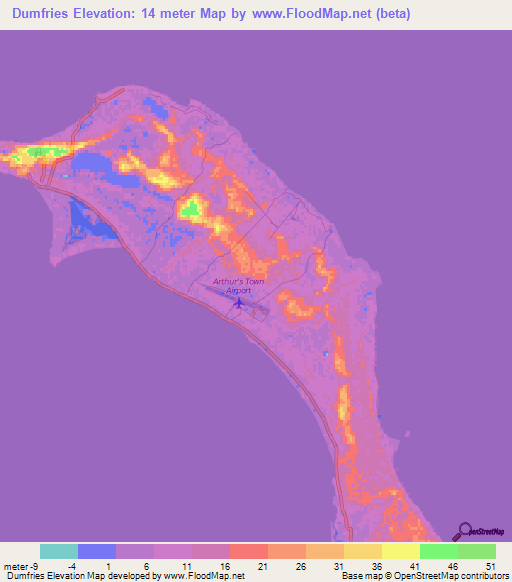 Dumfries,Bahamas Elevation Map