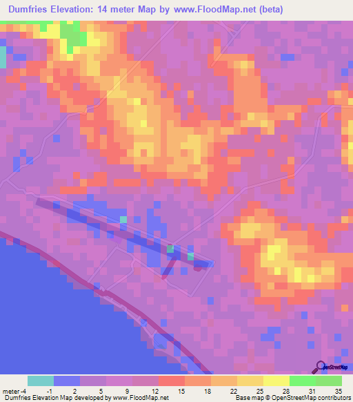 Dumfries,Bahamas Elevation Map
