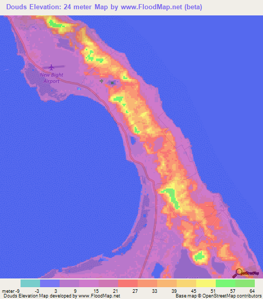 Douds,Bahamas Elevation Map