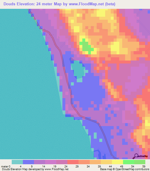 Douds,Bahamas Elevation Map