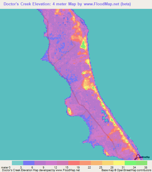 Doctor's Creek,Bahamas Elevation Map