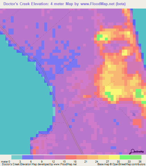 Doctor's Creek,Bahamas Elevation Map