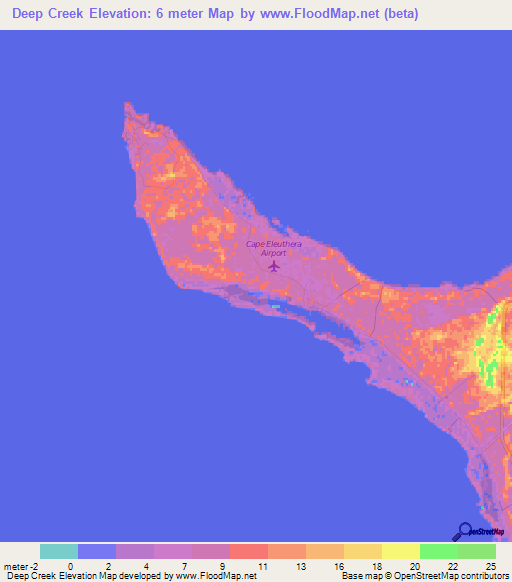 Deep Creek,Bahamas Elevation Map