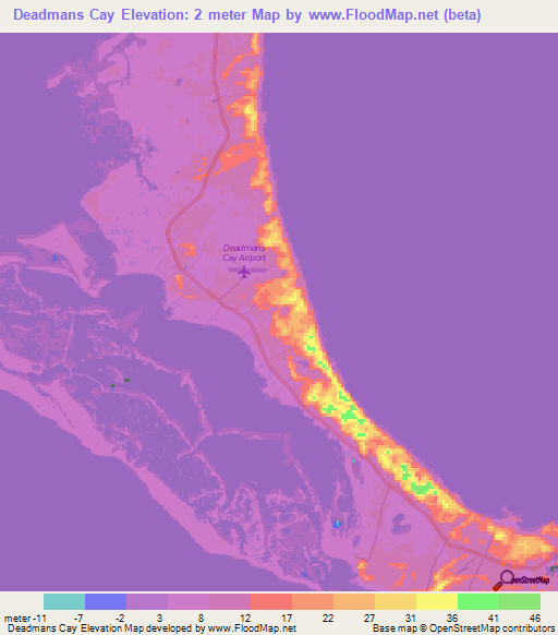 Deadmans Cay,Bahamas Elevation Map