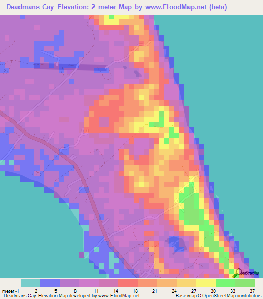 Deadmans Cay,Bahamas Elevation Map