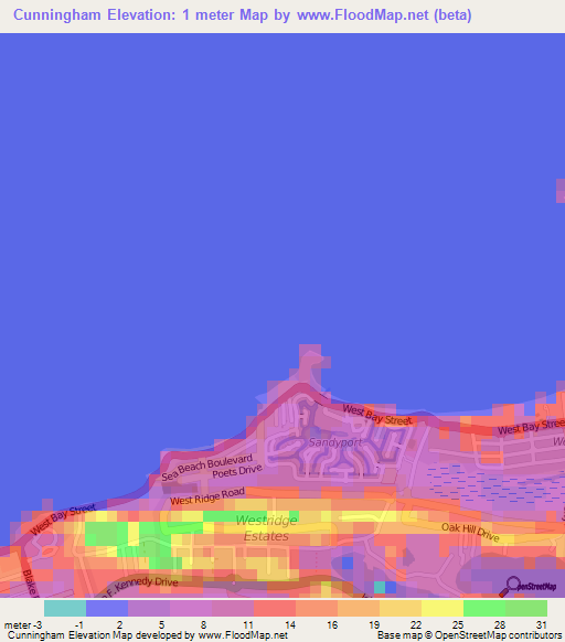 Cunningham,Bahamas Elevation Map