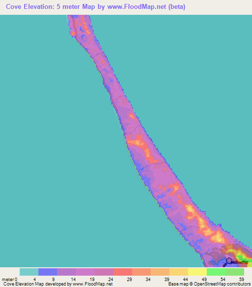 Cove,Bahamas Elevation Map