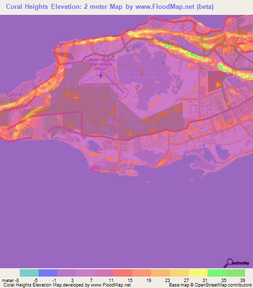Coral Heights,Bahamas Elevation Map