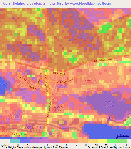 Coral Heights,Bahamas Elevation Map