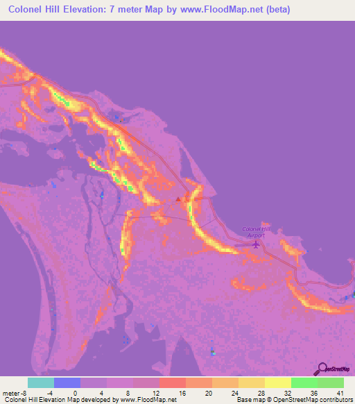 Colonel Hill,Bahamas Elevation Map
