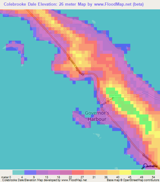Colebrooke Dale,Bahamas Elevation Map