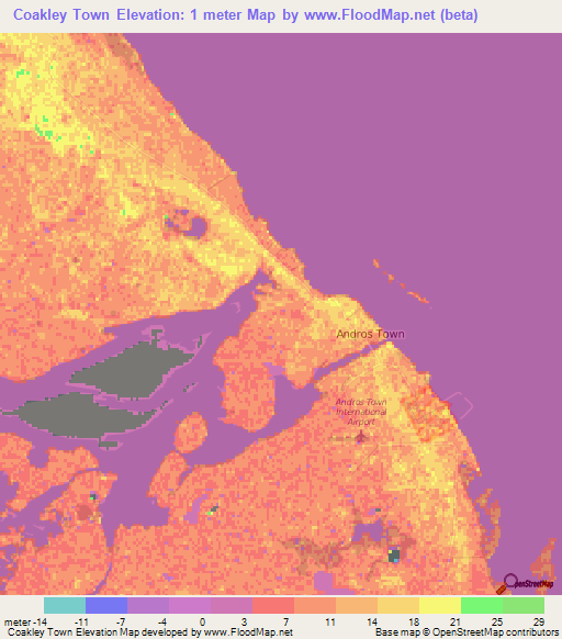 Coakley Town,Bahamas Elevation Map