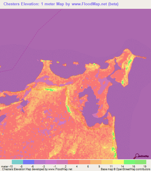 Chesters,Bahamas Elevation Map