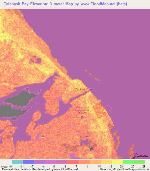 Calabash Bay,Bahamas Elevation Map