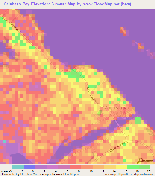Calabash Bay,Bahamas Elevation Map