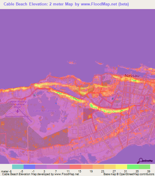 Cable Beach,Bahamas Elevation Map