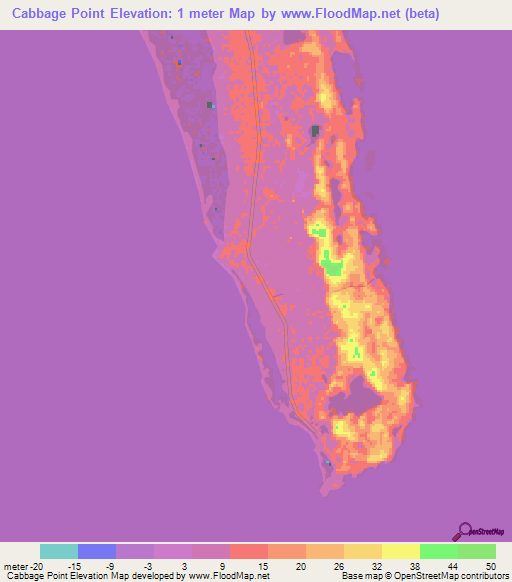 Cabbage Point,Bahamas Elevation Map