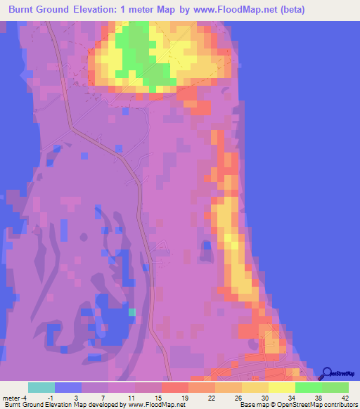 Burnt Ground,Bahamas Elevation Map