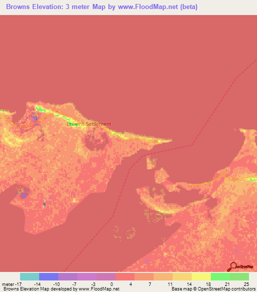 Browns,Bahamas Elevation Map