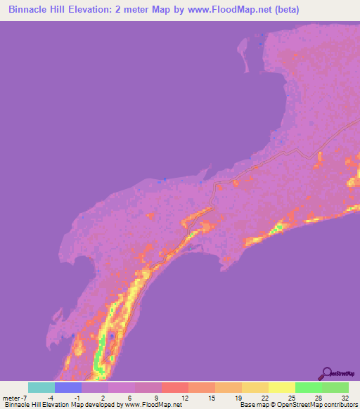 Binnacle Hill,Bahamas Elevation Map
