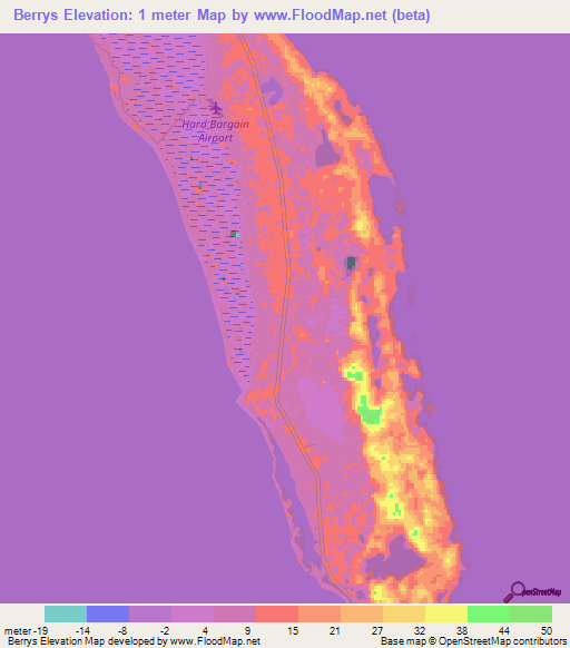 Berrys,Bahamas Elevation Map