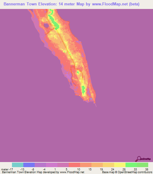 Bannerman Town,Bahamas Elevation Map