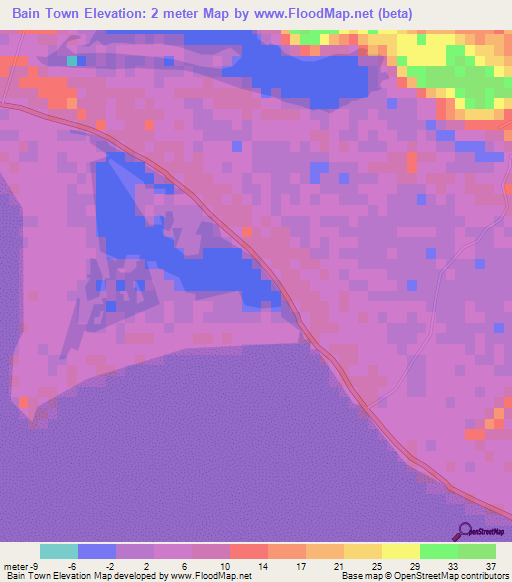 Bain Town,Bahamas Elevation Map
