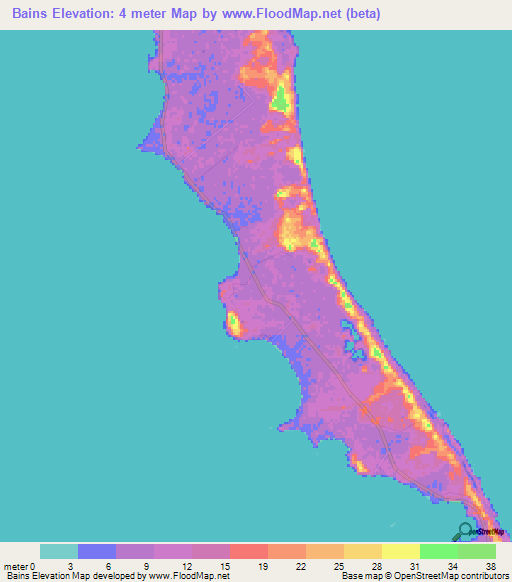Bains,Bahamas Elevation Map