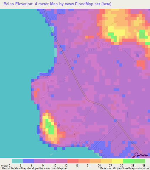 Bains,Bahamas Elevation Map