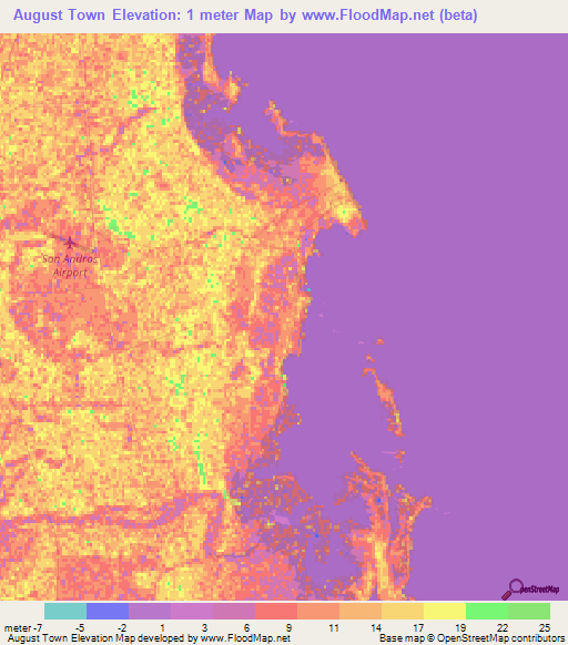 August Town,Bahamas Elevation Map