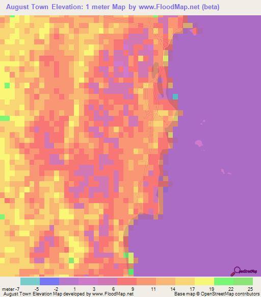 August Town,Bahamas Elevation Map