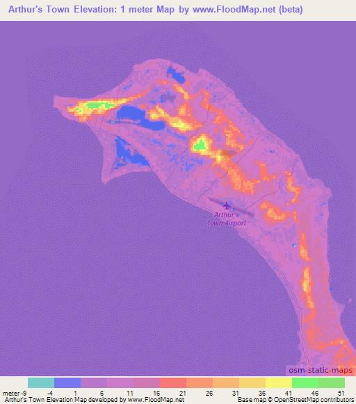 Arthur's Town,Bahamas Elevation Map