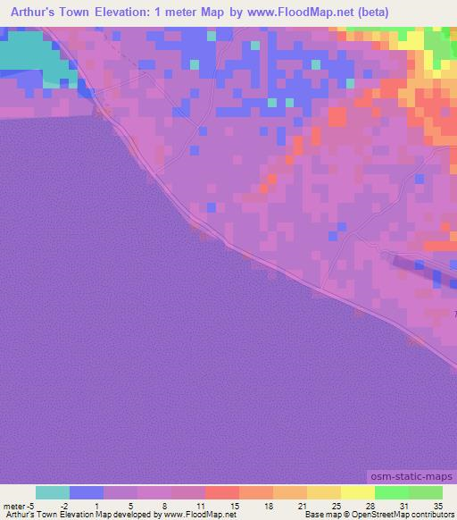 Arthur's Town,Bahamas Elevation Map