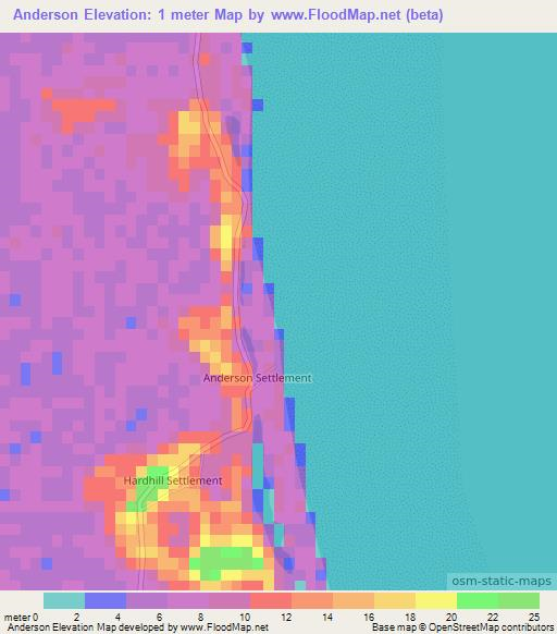 Anderson,Bahamas Elevation Map