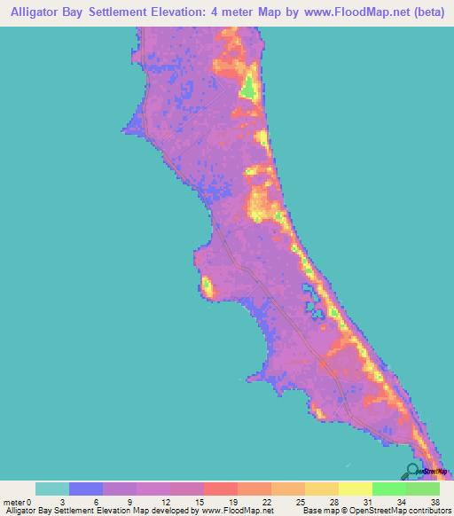 Alligator Bay Settlement,Bahamas Elevation Map