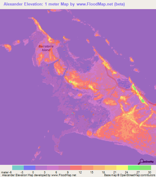 Alexander,Bahamas Elevation Map