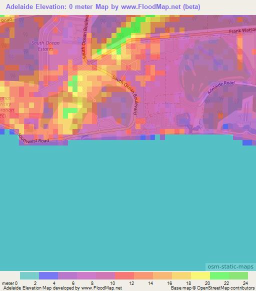 Adelaide,Bahamas Elevation Map