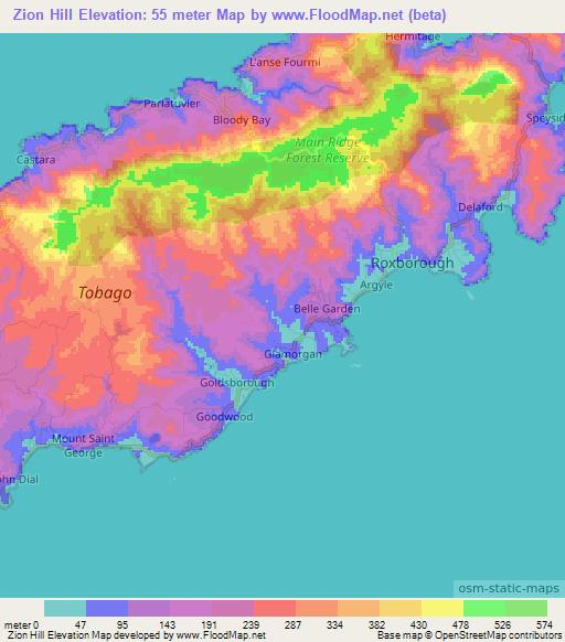 Zion Hill,Trinidad and Tobago Elevation Map
