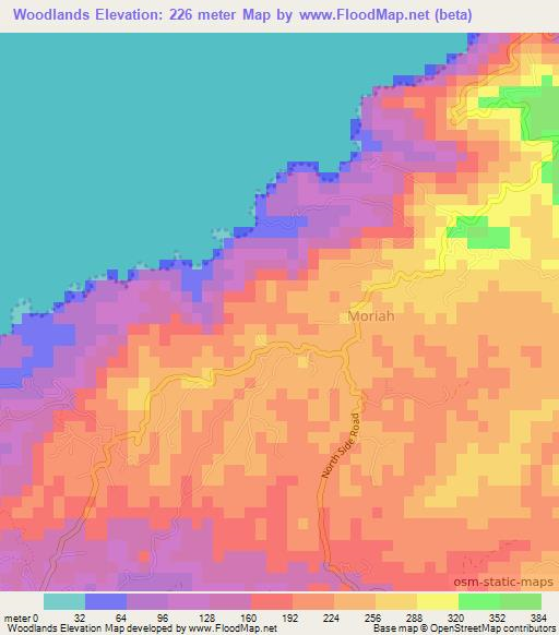 Woodlands,Trinidad and Tobago Elevation Map