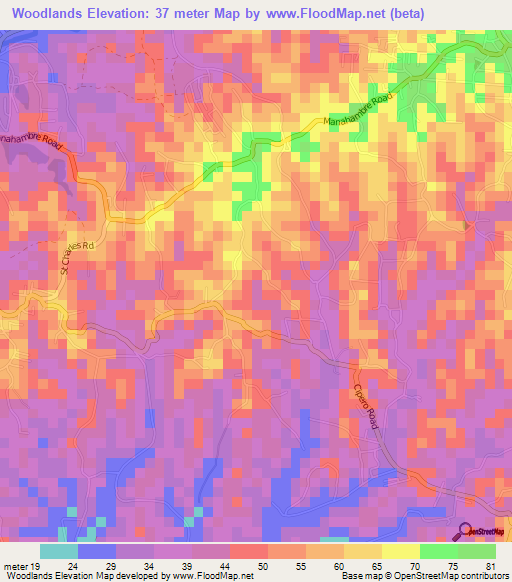Woodlands,Trinidad and Tobago Elevation Map