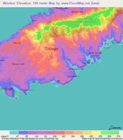 Windsor,Trinidad and Tobago Elevation Map