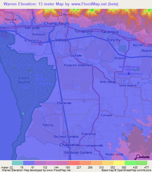 Warren,Trinidad and Tobago Elevation Map