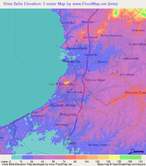 Vista Bella,Trinidad and Tobago Elevation Map
