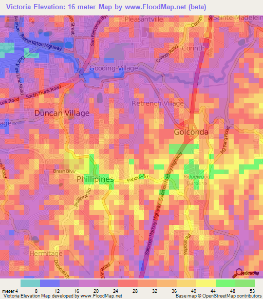 Victoria,Trinidad and Tobago Elevation Map