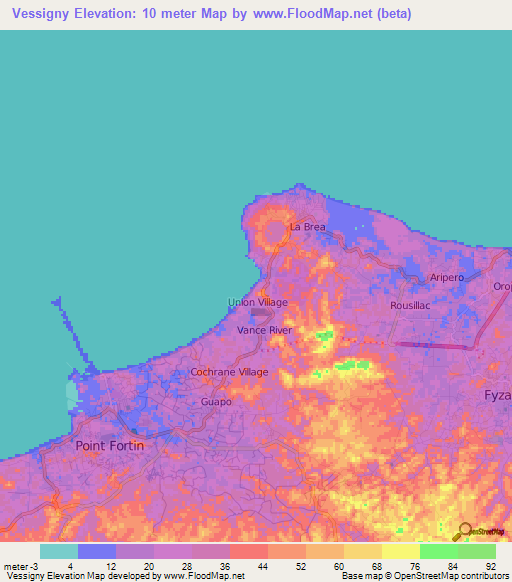 Vessigny,Trinidad and Tobago Elevation Map