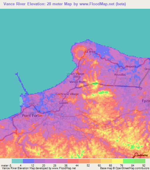 Vance River,Trinidad and Tobago Elevation Map